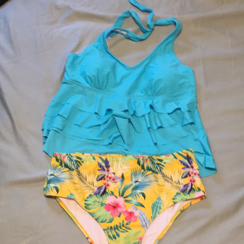 Sea Fancy. Blue & floral swim suit. New with tags.